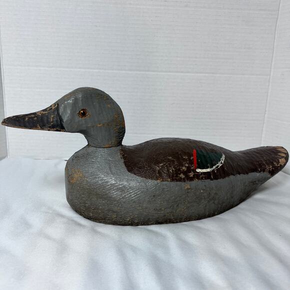 Mid 1900s VTG Hand Carved Wooden Mallard Duck Hunting Decoy Antique Metal Keel - Picture 2 of 14